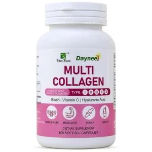 Daynee 5IN 1  Multi Collagen Peptides Softgels - Type I, II, III, V, X with Hyaluronic Acid, Vitamin C & Biotin, Supports Skin, Hair, Nails, Bones & Muscles
