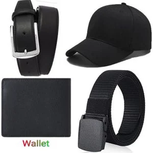 Mens Buckle Leather Belt Canvas -Tactical Belts + Men Belt + Cap + Wallet