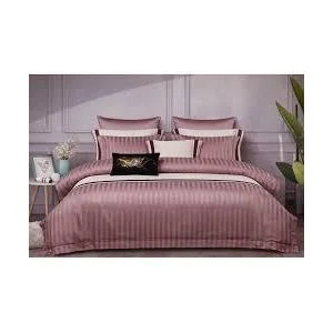 Luxury Cotton Satin Striped Duvet Cover Set - 4-Piece Premium Hotel-Quality Bedding Set with Sheet & Pillowcases (Size 6x6