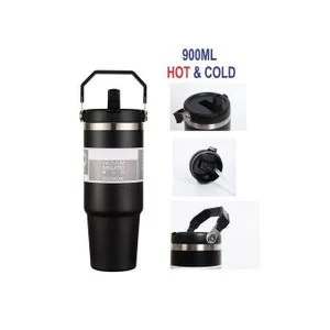Naija-Tested 900ML Steel Flask - 24H Ice/Coffee Keeper for Workers & Road Trips, Anti-Leak Lid + Dustproof Straw (Fits Car Cup Holder)
