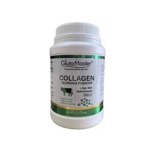 Gluta Master 1kg Collagen Peptides Glowing Powder Vanilla Flavor Premium Bovine Hydrolyzed Peptides Blended With Active Sodium Ascorbate Vitamin C For Fast Skin Glowing Results