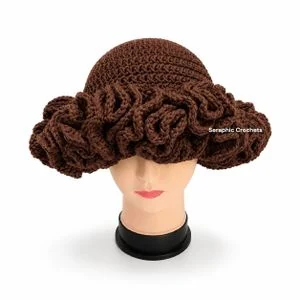 Seraphic Crochets Brown Women's Handmade Crochet Ruffle Hat – Soft Stylish Summer Sun Hat for Beach, Vacation & Casual Wear