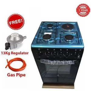 Euroken 50X55 3 Gas Jet Burners + 1 Rapid Hot Plate, ROTISSERIE & Electric Oven Standing Cooker+FREE GIFTS