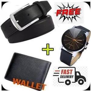 MENS COMFORTABLE WAIST LEATHER BELT+WATCH +WALLET