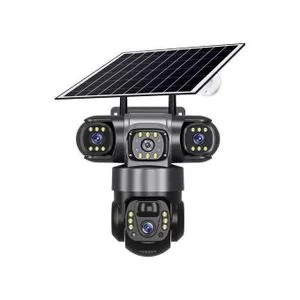 Ptz Triple lense wiireless Solar Powered Security Camera with Dual Lens and PIR Detection 4G Simcard Dual Lens 3 Screen Solar Camera