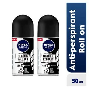 NIVEA MEN Black & White Original Anti-Perspirant Rollon For Men 72h - 50ml (Pack of 2).