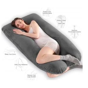 Grey U Pregnancy Pillow - Cotton Body-Hugging Design, 1.5kg