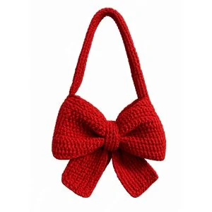 Acrylic Red Handmade Crochet Bow Shoulder Bag