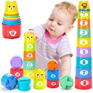 Digabi Random Colors Children's Educational Stacking Cups, Rainbow Tower Children's Toy, Children's Ring Toss and Cup Stacking Game, Beach Toy, Holiday Gift, Birthday Gift