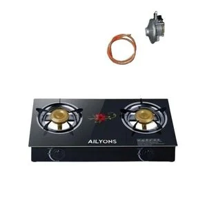 AILYONS Glass Table Top Double Burner Gas Stove  Plus Free Gas Regulator
