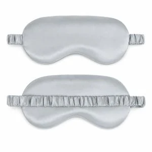 Premium Silk Sleep Eye Mask - Grey-Silver Full Blackout Night Mask - Breathable & Skin-Friendly Soft Blindfold for Travel and Home Relaxation