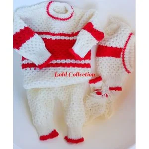 Baby Art 4piece Knitted Baby Sweater Set 0-6M - 1 Sweater, 1 Trouser, 1 Cap, 1 Boots - baby RED