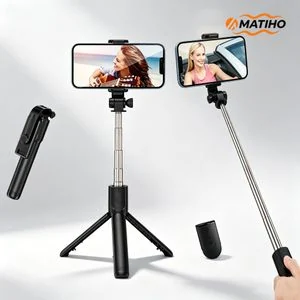 MATIHO Wireless Phone Live Streaming Tripod,70cm Extendable,10m Bluetooth Remote,360° Horizontal & Vertical Rotation