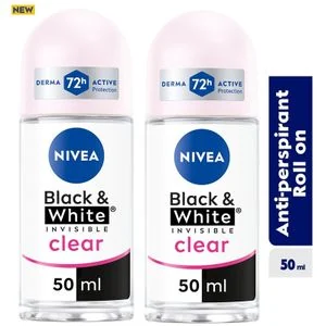 NIVEA Black & White Clear Anti-Perspirant Rollon For Women 72h - 50ml (Pack Of 2).