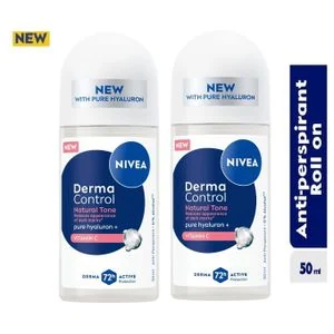 NIVEA Derma Control Natural Tone Anti-Perspirant Roll-on For Women, 72h – 50ml (Pack of 2 )
