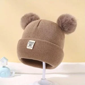 VITAGENERICS Brown Baby Boys Girls Beanie Hat Soft Winter Warm Double Pom Toddler Knit Hat Infant Crochet Hat Skull Cap