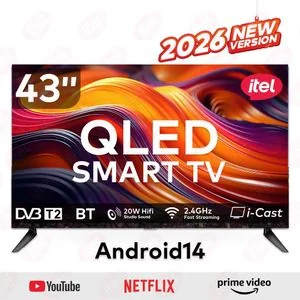 Itel TV 43 inch, QLED, Smart TV, FHD, Frameless, Bluetooth, Android14, Wifi, Digital, Netflix, YouTube, Prime, 43" TV, television (1 year warranty, limited time promote)
