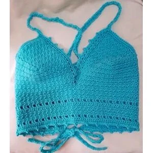 Handmadecraft  Women’s Handmade Crochet Bralette Top – Blue – Medium – Lace-up