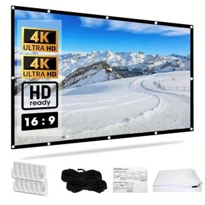 100 Inch 16:9 Projection Screen – Washable 4K Ultra HD Portable Projector Screen with 8 Hooks (2.21 × 1.24 m)