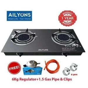 AILYONS 2 Burner Tabletop Auto-Ignition Stainless Steel Gas Cooker