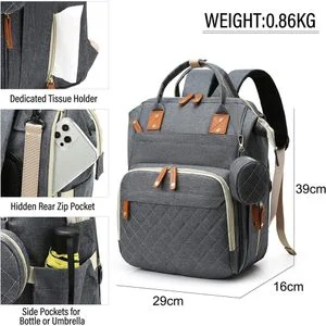 Diaper bag with changing table, waterproof 3-in-1 baby diaper backpack, with foldable changing mat, large capacity travel backpack, suitable for both boys and girls - Dark Gray