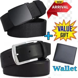 Mens Buckled Comfortable  Belt // Men Fabric Adjustable Canvas Belts Tactical belt +Men Buckle Leather Belt +Free Wallet