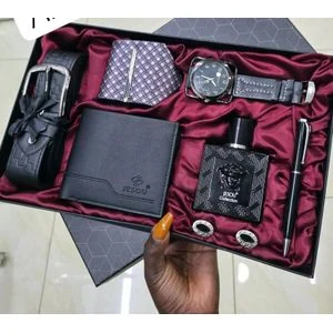 Men’s Luxury Gift Set – Watch, Wallet, Belt, Perfume, Pen & Tie