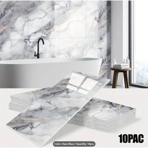 10-Piece Set: Marble-Patterned Self-Adhesive Waterproof Wall Panels - Heat-Resistant, Splash-Proof PVC Foam Wall Tiles - Ideal for Kitchens, Living Rooms, and TV Feature Walls