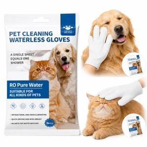 No-Rinse Glove Wipes for Cats & DogsPet Cleaning Waterless Gloves, Total 8 Packs (48 Pieces)