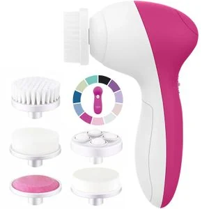 Electric Facial Cleansing Brush, Deep Cleansing & Massaging Face Tool, Multiple Replaceable Brush Heads (Pink)