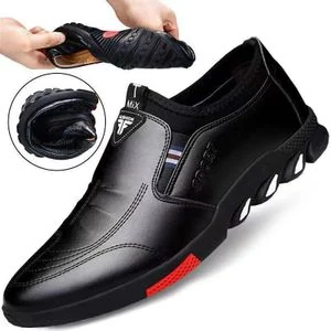 AIDAILU Men's Soft Sole Leather Shoes Casual Slip-Ons Formal Shoes - Black