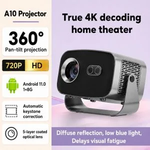 A10 Brand Projector, 4K Home ultra clear 3D projector With Android Built-in Software FHD 360° Projector Support Electronic Focus Automatic Keystone Correction Video Multi-Port For IOS HDTV