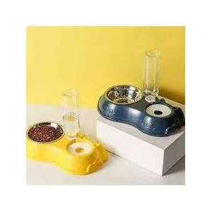 Double Dog Cat Bowls, Water and Food Bowl Set with Detachable Stainless Steel Bowl Pet Feeder for Small Medium Size Dog Cat