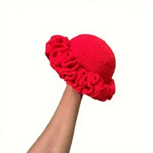 Handmade Crochet Ruffle Hat- RED