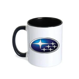 SUBARU CUSTOM PRINTED GIFT MUG, AVAILABLE IN BOTH TWO TONE WHITE MUG AND BLACK MAGIC MUG