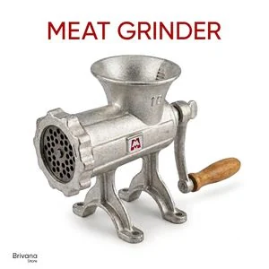 Heavy Duty No. 10 Manual Meat Grinder & Mincer - Cast Iron Sausage Filler - Silver