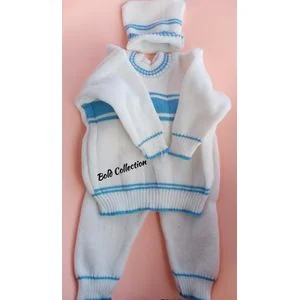 Multicolor Knitted Baby Sweater Set 0-6M - 1 Sweater, 1 Trouser, 1 Cap - Soft & Stretchy