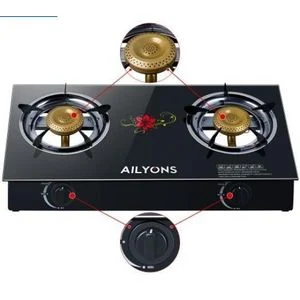 AILYONS 2 Burner Tempered Glass Auto-Ignition Countertop Gas Cooker