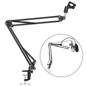Microphone Desk Mount Stand Professional Studio Adjustable Suspension Boom Scissor Arm Mic Bracket Metal Material With Holder For Studio Recording Live Video Broadcasting Online Singing Office Voice
