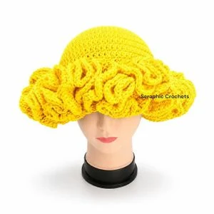 Seraphic Crochets Yellow Women's Handmade Crochet Ruffle Hat – Soft Stylish Summer Sun Hat for Beach, Vacation & Casual Wear