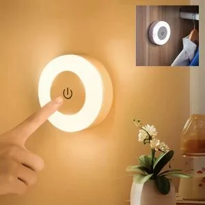 2PCS Energy-saving three-color LED touch-sensing night light, USB rechargeable magnetic wall lamp, circular portable night light for rooms and hallways, bedroom.