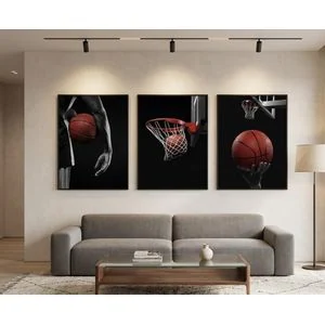 Arts 3-Piece Basketball Canvas Wall Art Set - Black & White Sports Theme Pictures Framed Canvas Prints for Living Room, Gym & Teen Boys Bedroom Decor