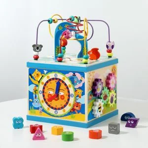 6 in 1 Montessori Wooden Activity Cube for Kids 3+ Years Shape Sorter