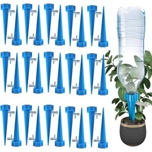 30Pack Automatic plant watering device, suitable for indoor and outdoor plants, with an adjustable valve switch and a stake-type design. - Blue