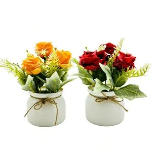 2 Packs Artificial Potted Flowers, Greenery Plants For Home Decor,rose potted plant