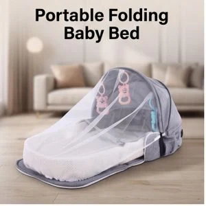 Baby Crib Convenient Folding, Anti-Pinch Design (with Mosquito Net), Comfortable Mattress A Portable Sleeping Bed Designed for Camping and Travel