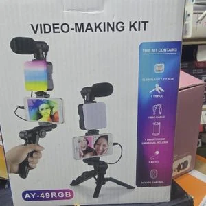 AY-49 RGB LED Light Vlogging Kit with Smartphone Compatibility, Tripod, Mic, and Remote for Seamless Shooting