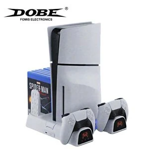 Dobe PS5 Cooling Charging Dock Station Stand for PlayStation 5 Slim Pro Disc Digital Dual Controller Fast Charger Base with 3 Speed Cooling Fan 11 Game Card Slots Media Remote Storage Holder White