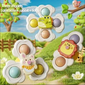 Digabi 3PCS Pop Suction Cup Spinner Sensory Airplane Travel Toys for 1 2 Year Old Boy Girl Birthday Gift, Novelty Spinning Tops Easter Basket Stuffers for Toddlers Infant, Baby Bath Toy Kids Ages 1-3