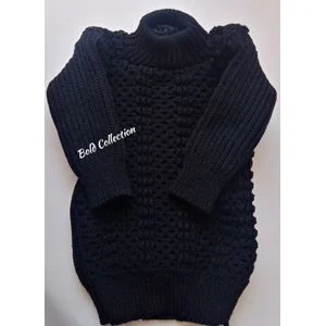 Unisex Knitted Baby Sweater - 0-6M - Black - Soft & Stretchy Turtle Neck